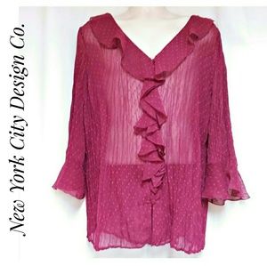 New York City Design Co Tops - New York City Design Co Fuchsia Ruffle Top 2X New York City Design Co Tops - New York City Design Co Fuchsia Ruffle Top 2X